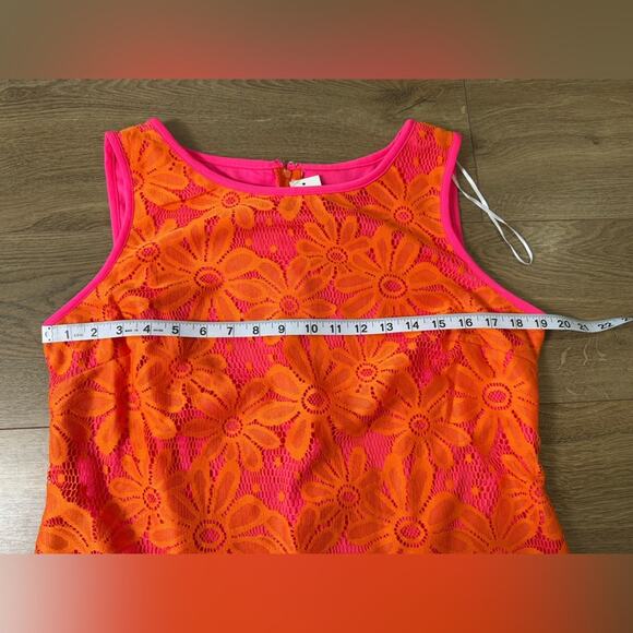 NWT Karin Stevens Sleeveless Pink Shift Dress With Orange Lace Overlay Size 16 - Picture 5 of 8